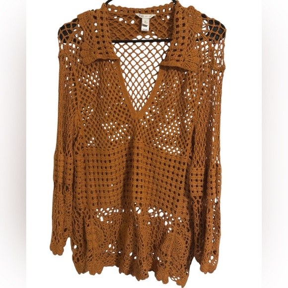 🌹Brown Crochet Open Knit Sweater - Picture 1 of 5